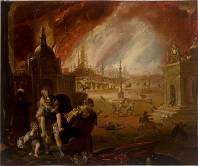 The Flight of Aeneas, with the fall of Troy beyond by Federico Barocci